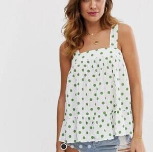 ASOS White Green Polka Dot Sleeveless Babydoll Tank Top Women's Size US 2